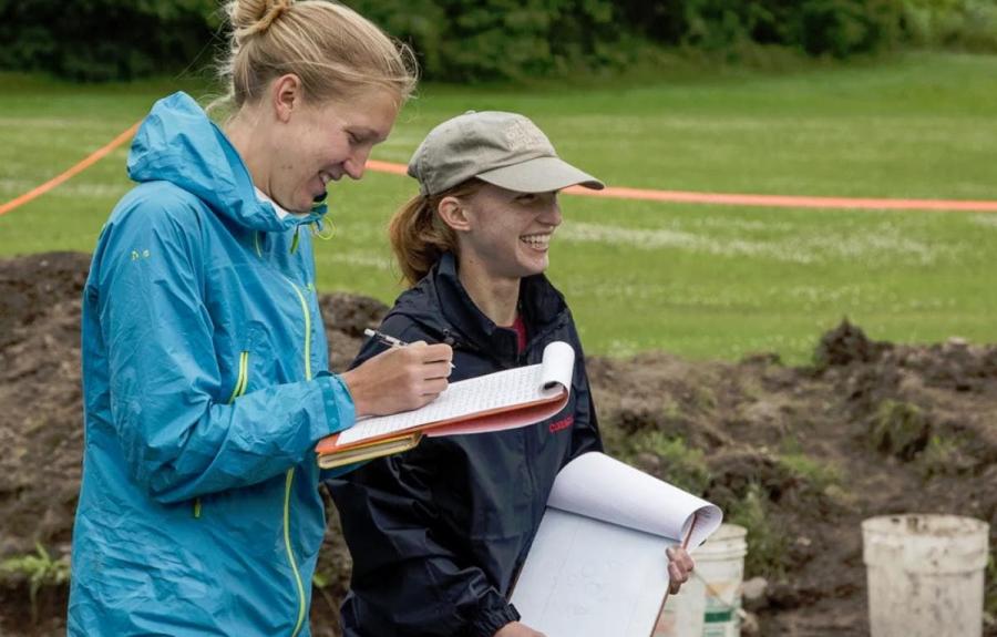 Perri Gerard-Little and Cindy Kocik (Cornell Tree-Ring Laboratory) record data. 